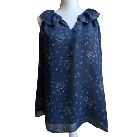 cAbi Medium Tank Top SemiSheer floral design with Ruffle collar size M womens - Picture 1 of 11